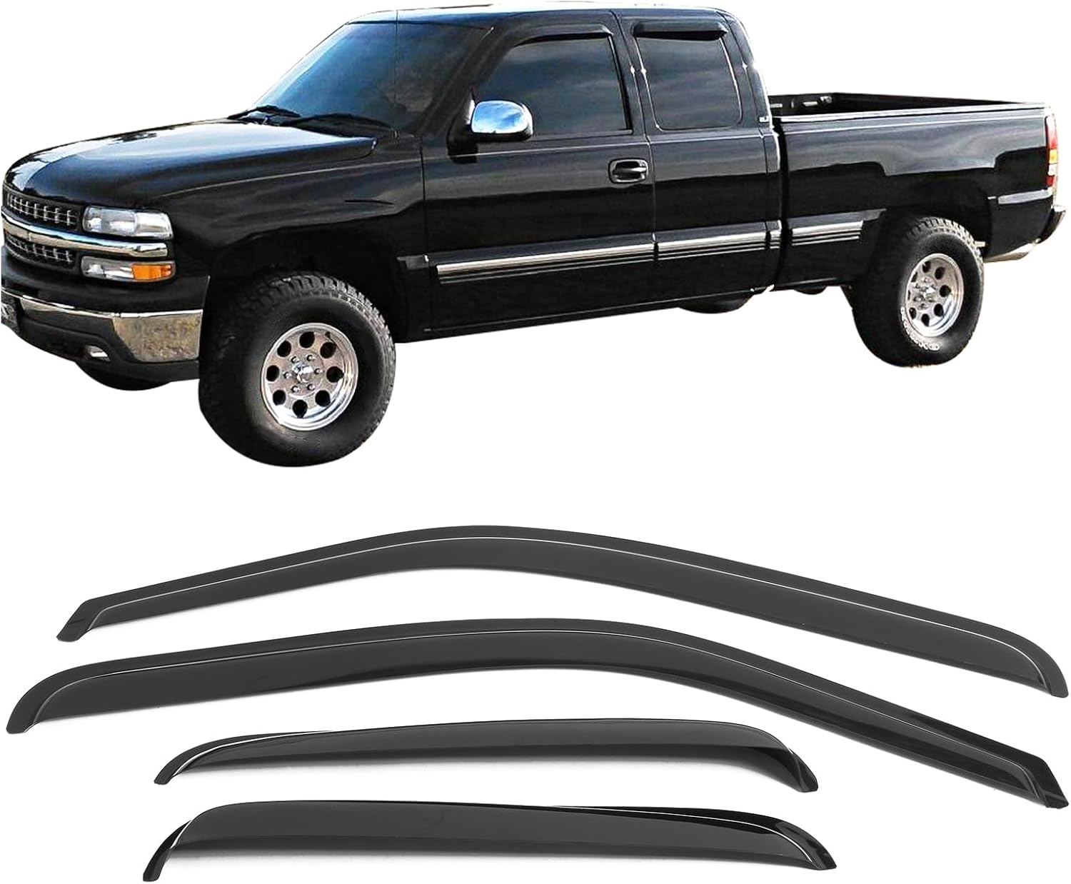 IKON MOTORSPORTS Tape on Window Visors Compatible with Extended trucks of 99-06 Silverado Sierra & 01-06 Silverado Sierra Pickups, 07 Sierra Classic Models