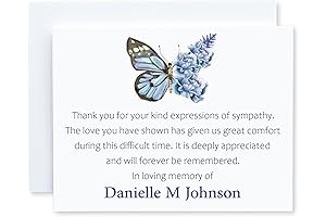 Blue Floral Butterfly Sympathy Thank You Cards for Clergy Appreciation