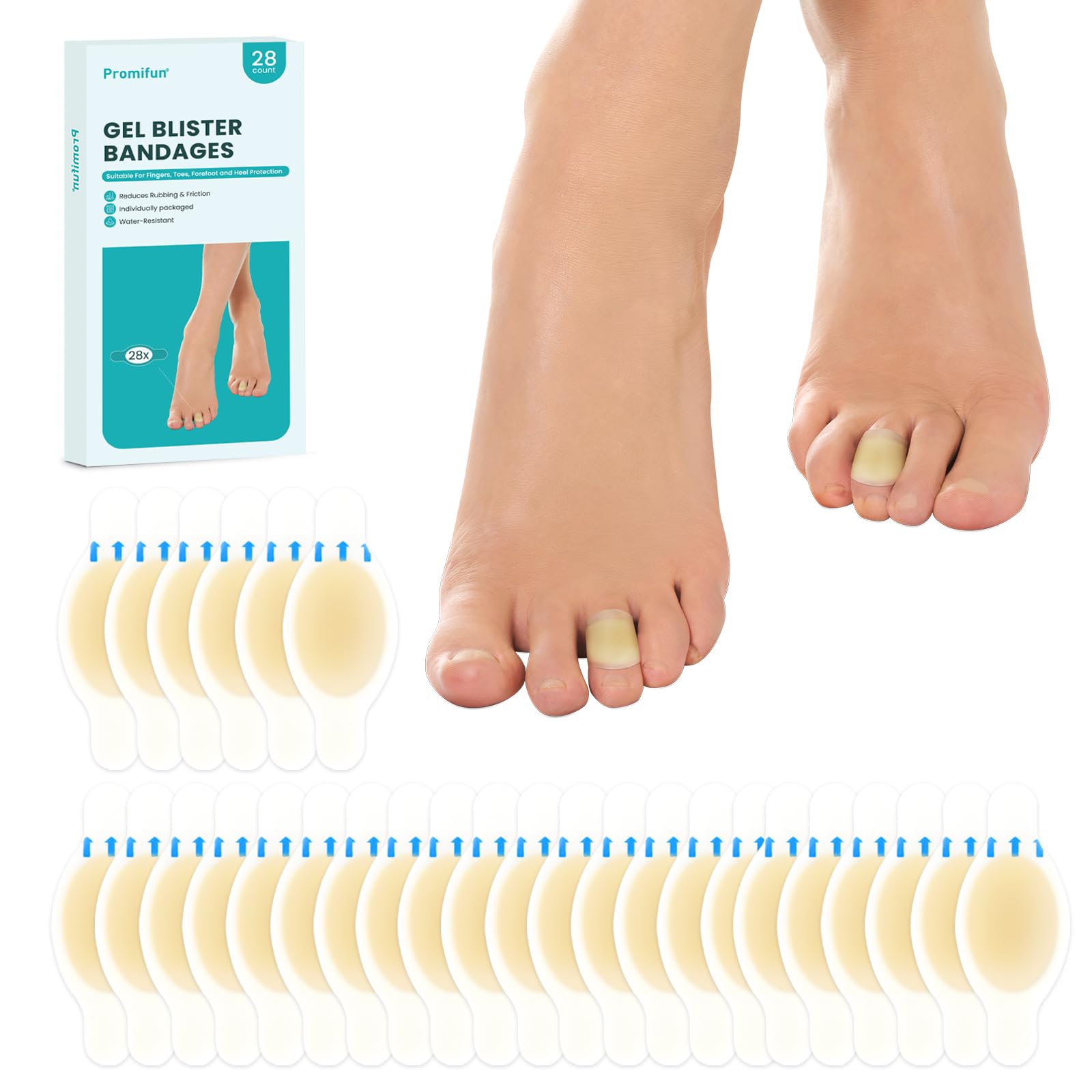 Promifun Blasenpflaster Mixpack - Hydrokolloid-Pflaster für Blasen an den Fersen, Vorteilspack