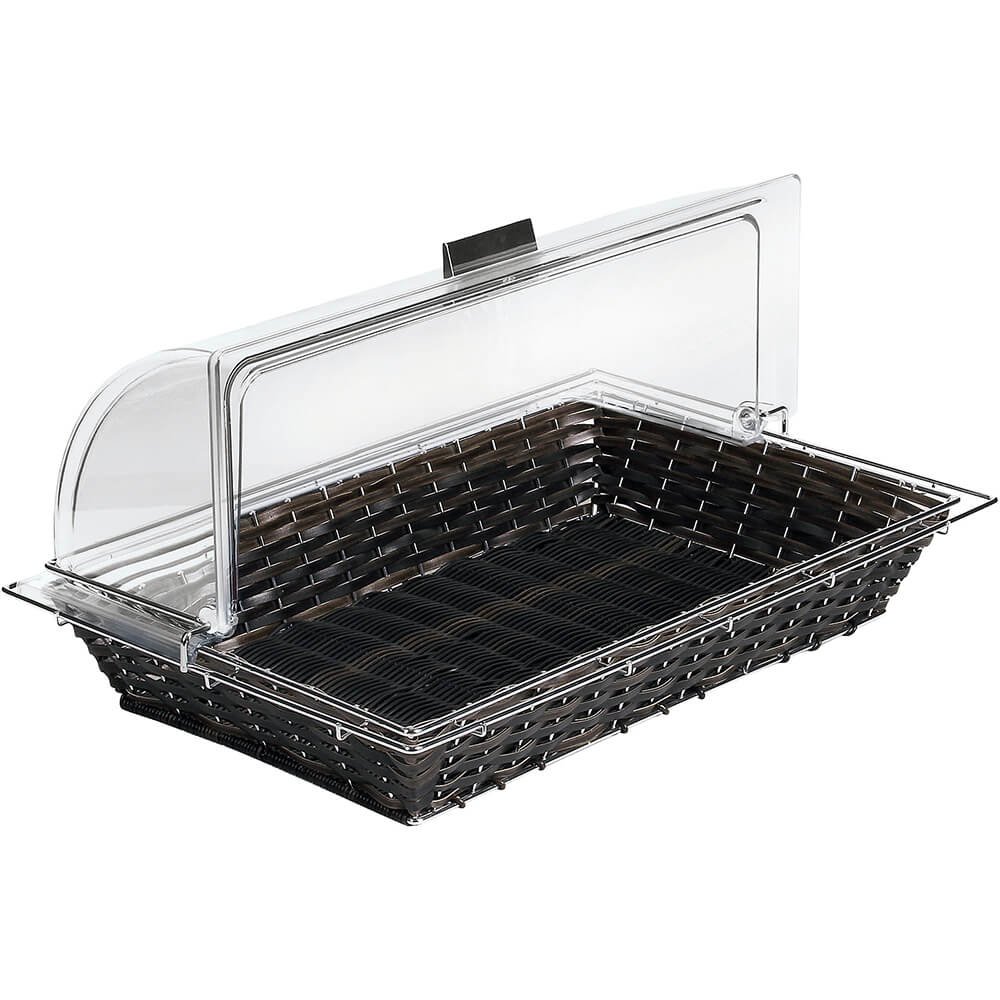 APS Paderno World Cuisine Black Rectangular Polyrattan Bread Basket, 1/1 Hotel Pan Size, Cover Not Included