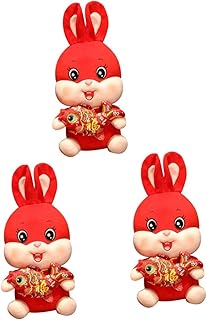 BESTOYARD 3 Peças Ano Do Coelho Mascote Coelho Da Sorte Ano Novo Chinês Mascote Boneca Coelho Mascote De Pelúcia Brinquedo Zodíaco Coelho Bonecas Coelho Mascote Boneca Coelho De Pelúcia