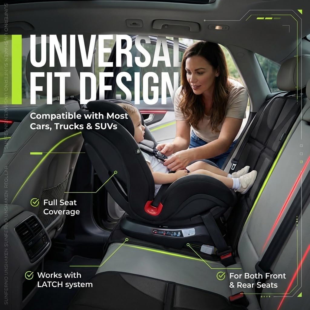 Sunferno Car Seat Protector for Child Car Seat – Baby Car Seat Cover for Ultimate Protection | Keeps Upholstery Clean, Safe & Damage-Free | Waterproof, Padded & Anti-Slip for Stress-Free Rides