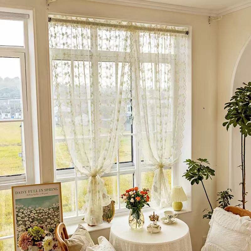 Tenda Trasparente In Pizzo Bianco - Stile Vintage, 100x60 Cm, Perfetta Per Sala O Camera - Foto 5