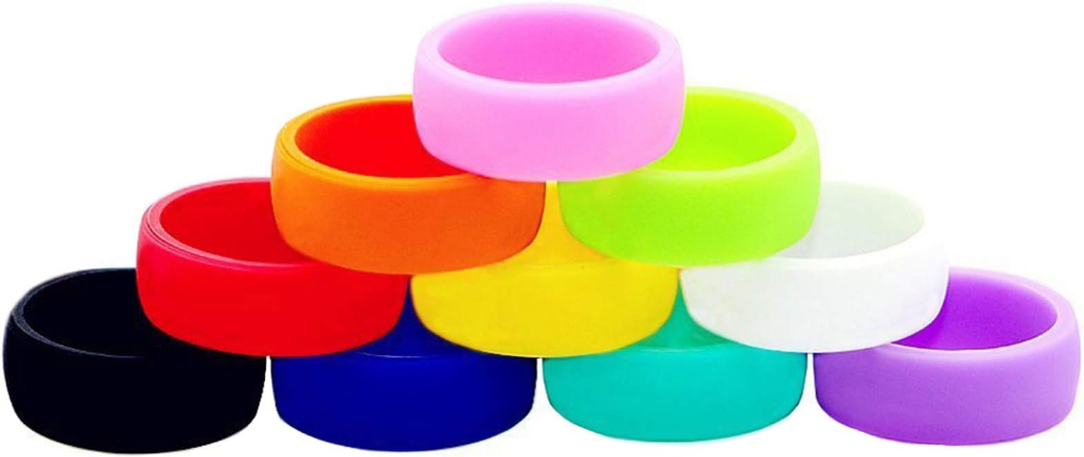 10 Pcs Wedding Band Pack for Men Women Flexible Comfort Sport Love Ring Silicone Wedding Ring- Great Gifts for Birthday or Anniversary (10 color) size 12
