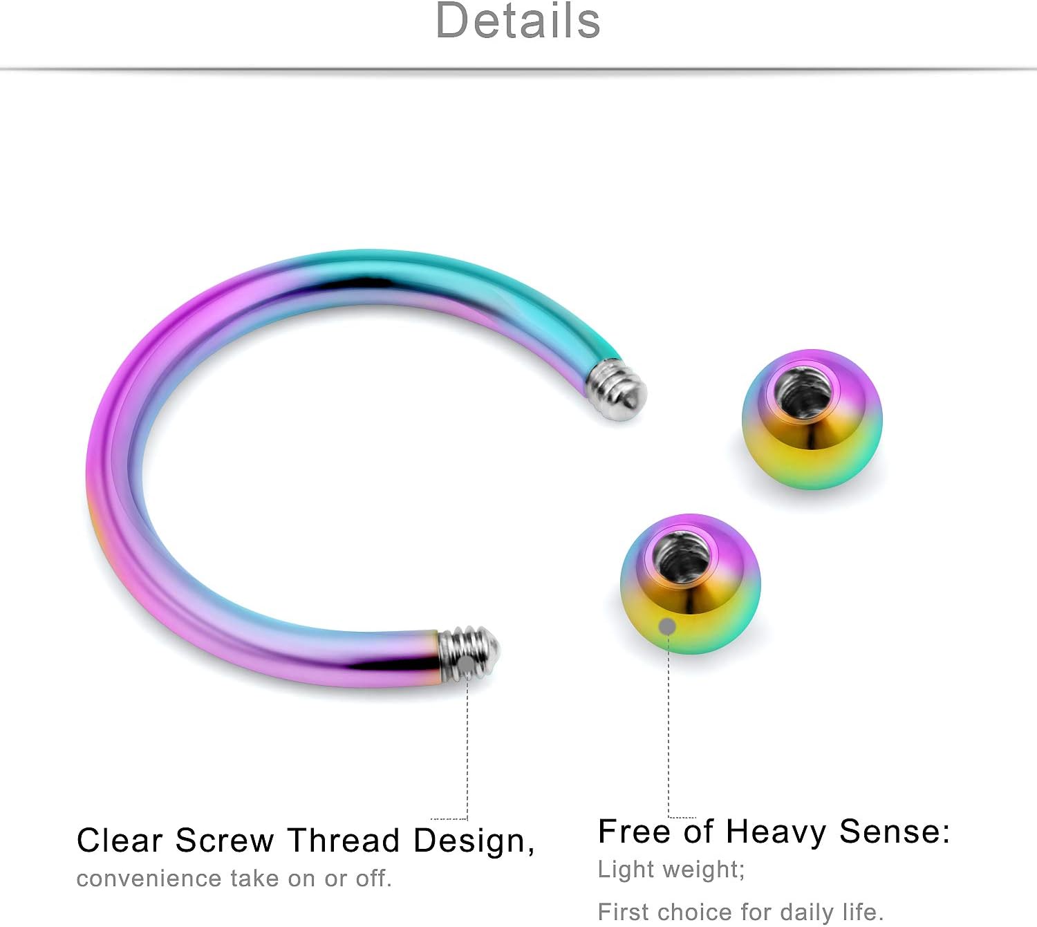 SCERRING 6 Pairs 16G Stainless Steel Horseshoe Septum Ring Nose Rings Hoop Helix Daith Cartilage Tragus Earrings Lip Body Piercing Jewelry Opal 8mm 10mm - Image 2