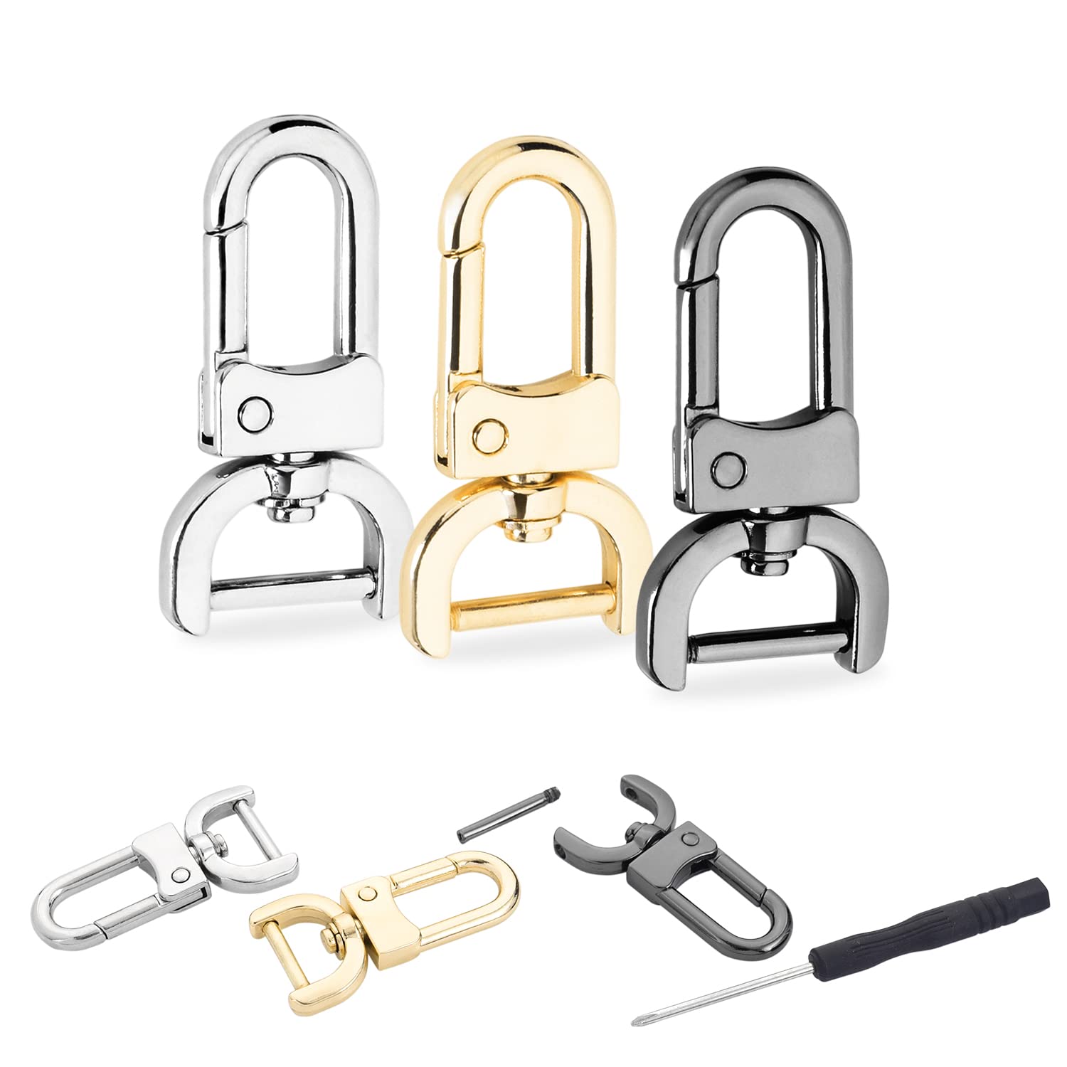 12 Pack Assorted 5/8 Inch Detachable Snap Hook Swivel Clasp with 1 Screwdriver for Keyring Purse Keychain Strap Pet Collar Hardware