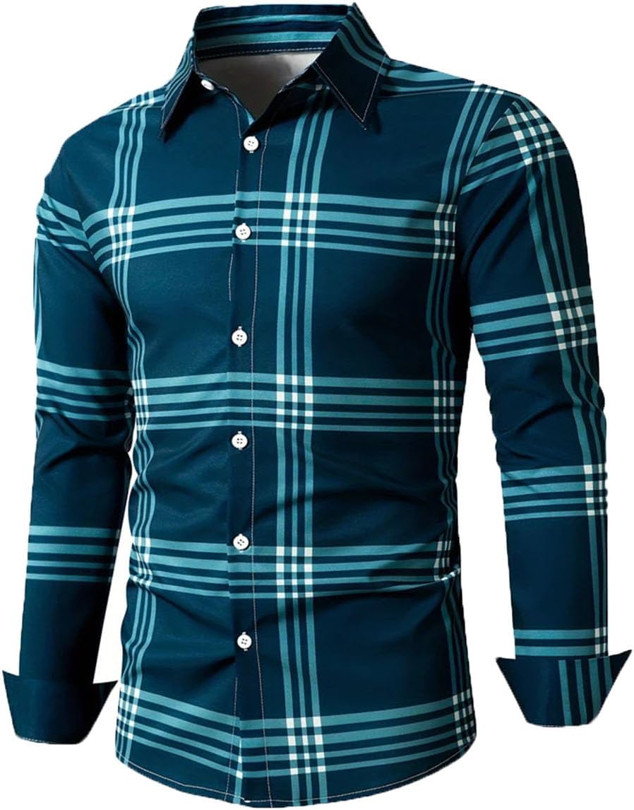 Bciopll Men's Casual Striped Design Shirt Summer Long Sleeve Shirt Lapel Button Down Shirts