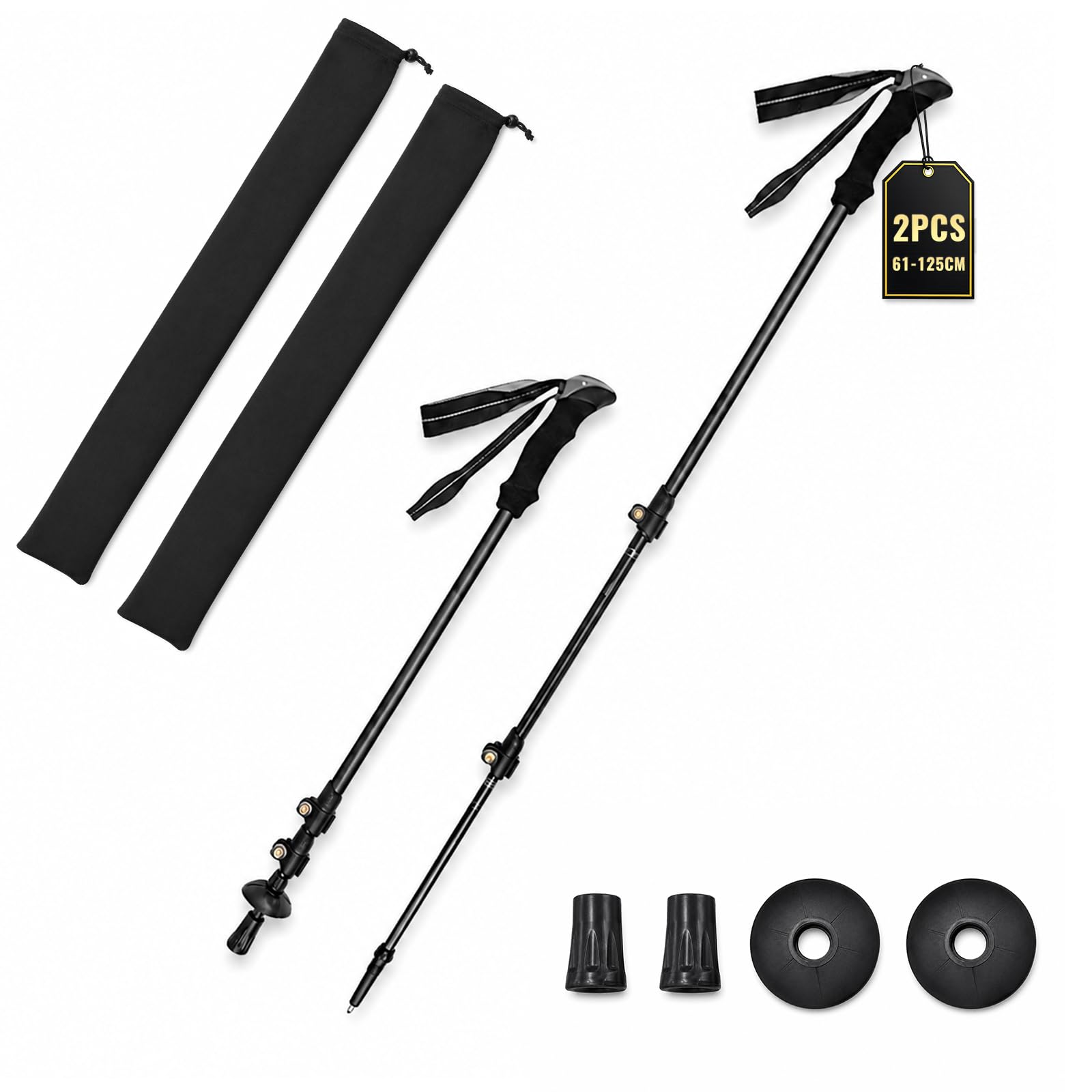 Bâtons de Randonnée en Fibre de Carbone, 186g Baton de Marche Telescopiques | 3 Sections Télescopiques, Pointe en Carbure de Tungstène, Réglable de 61 à 125 cm, Poignée Ergonomique, Adultes et Enfants