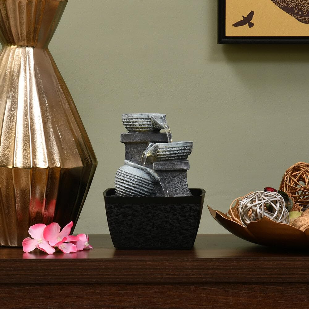 @Home by Nilkamal Decorative 3 Pots Polyresin Water Fountain for Home Decoration, Office, Table Decor and Gifting in Grey and Black (B0CP46T9BZ) Amazon Price History, Amazon Price Tracker