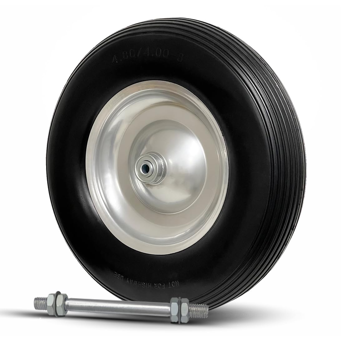 TAMS® Schubkarrenrad Vollgummi mit Achse grau Schubkarrenreifen 4.80/4.00-8 Metallfelge Pannensicher Ersatzrad Rad