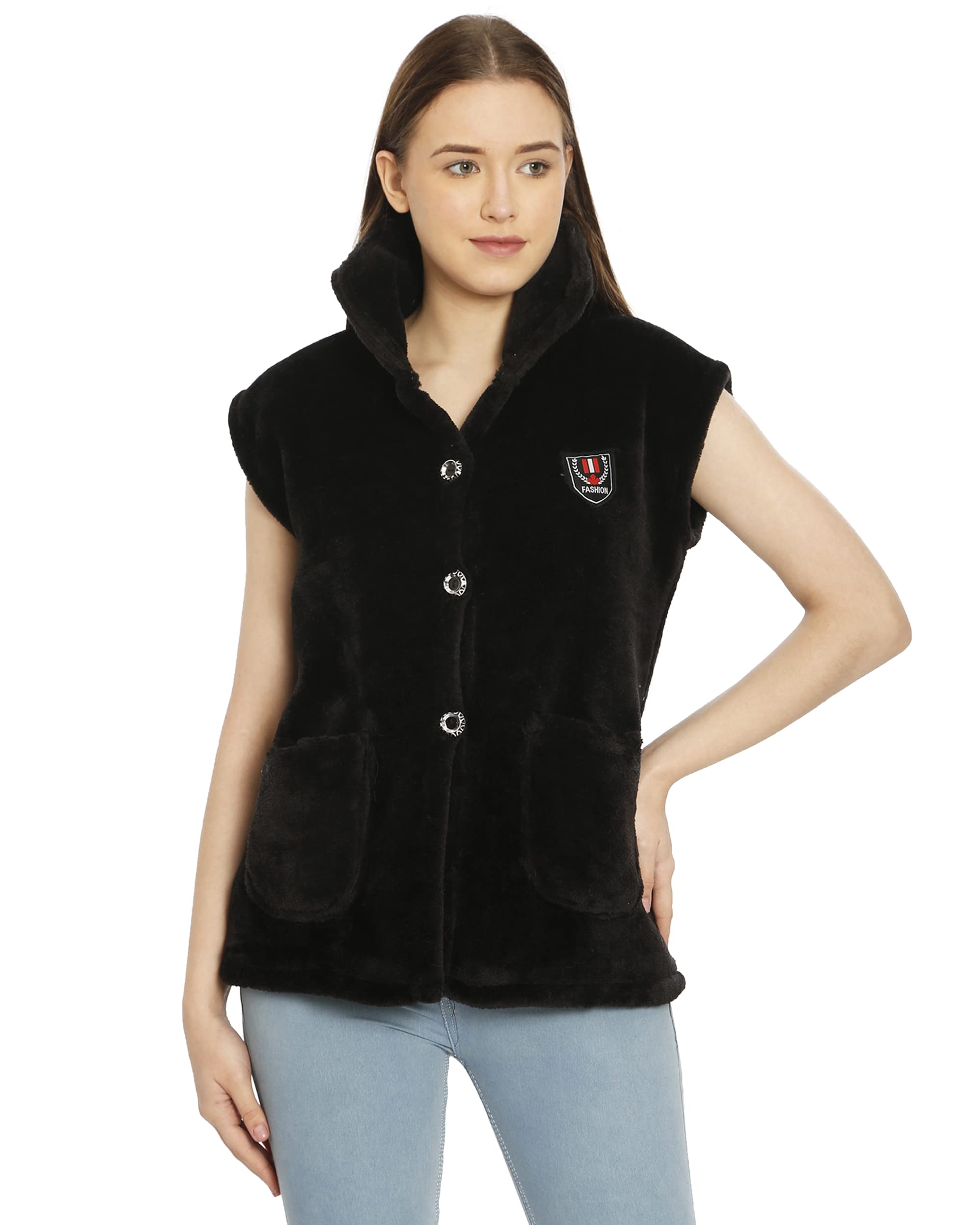 matelco Women Sherpa Fur Sleeveless Buttoned Sweatshirt-picture-40