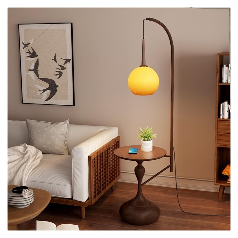 Jian1004 Floor Lamp, LED Desk Lamp & End Table Combo with USB Port for Bedroom, Living Room(Brown)