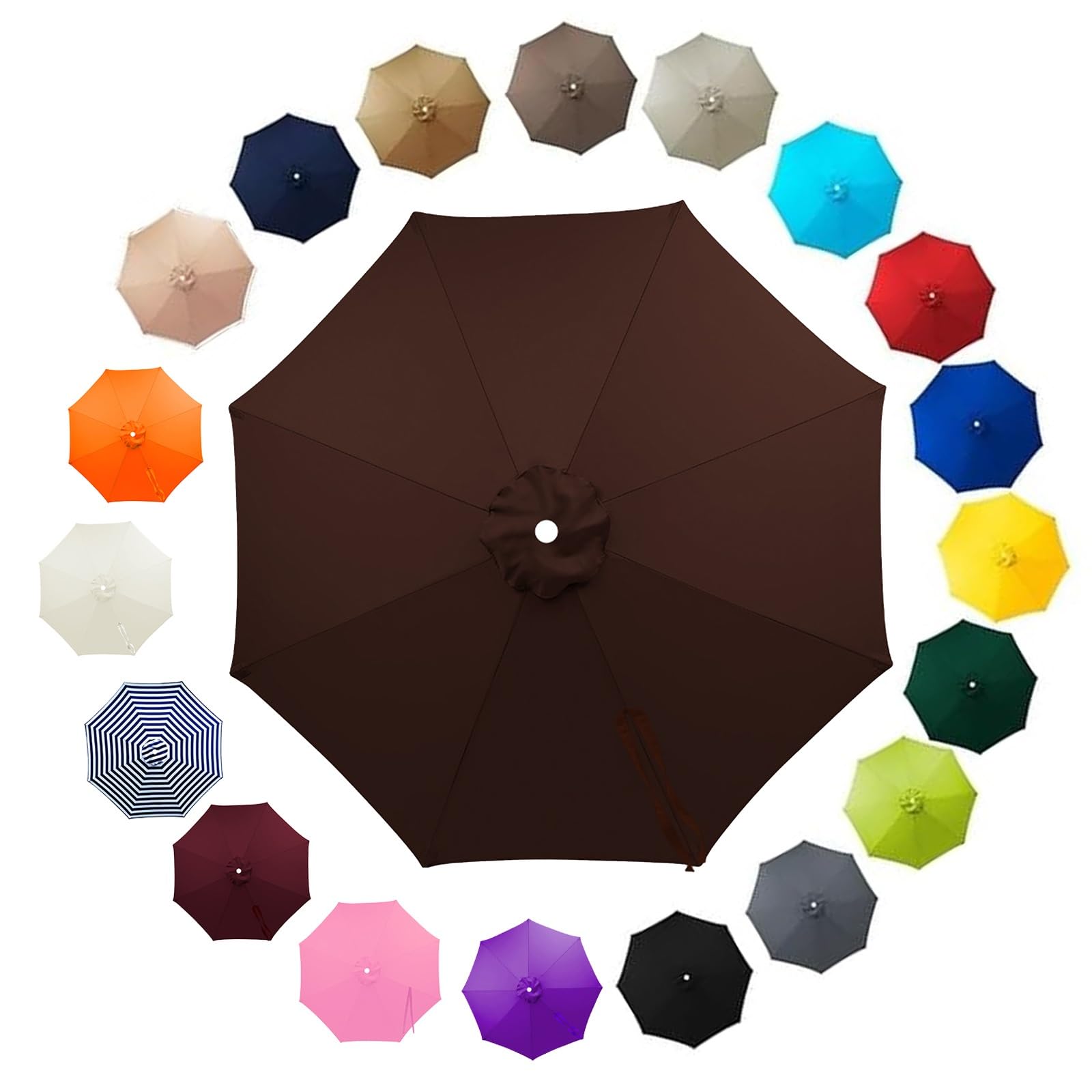 Outdoor Patio Parasol Replacement Canopy 2.5m 2.8m 3.30m 3.5m 6/8 Ribs, Fade Resistant Garden Umbrella Top Fabric Cover, Waterproof UV Protection Sunshade Cloth(Coffee Brown,3.5m/8 Arms)