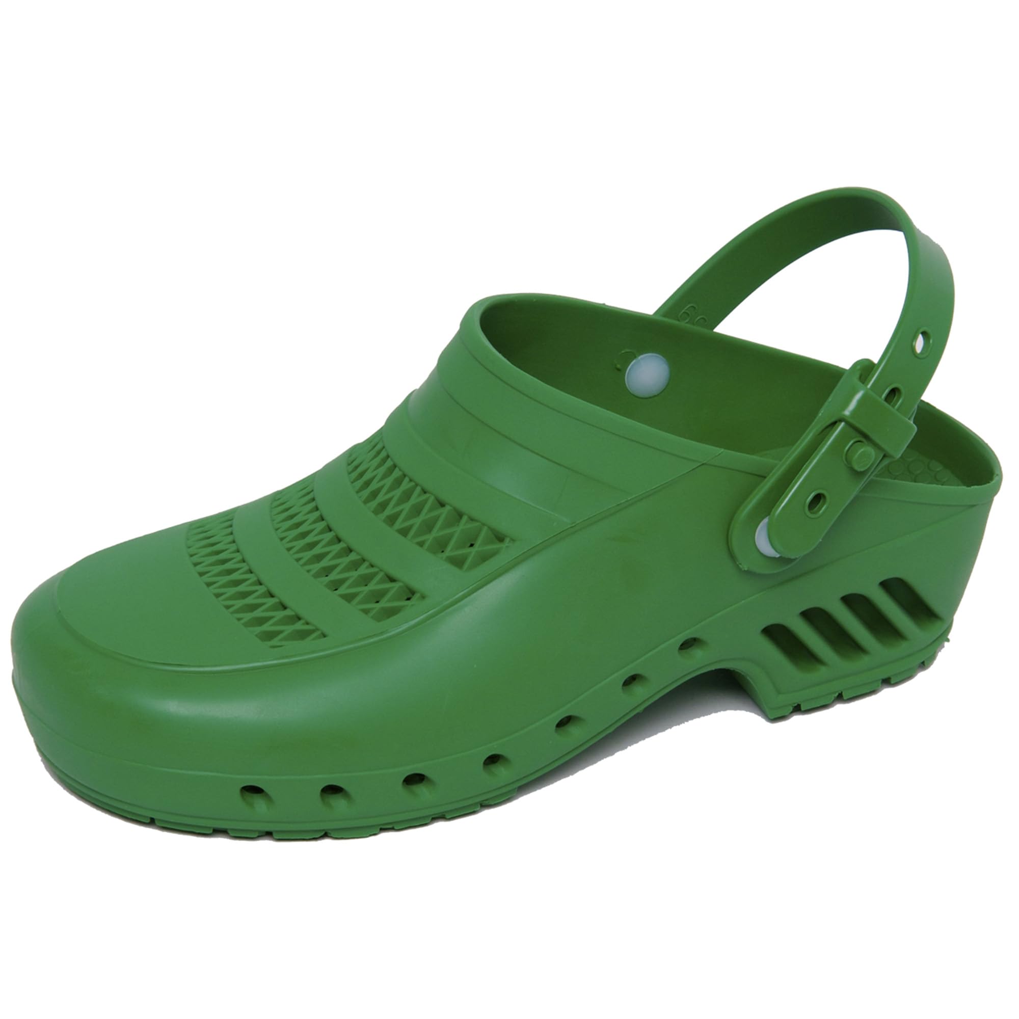 Gima - Zoccoli Professionali con Laccetto Reclinabile e Regolabile, Anatomici, Unisex, Antiscivolo, Antistatici, Tomaia Forata, Suola Forata, Colore Verde, Misura 34 EU, 1 Paio