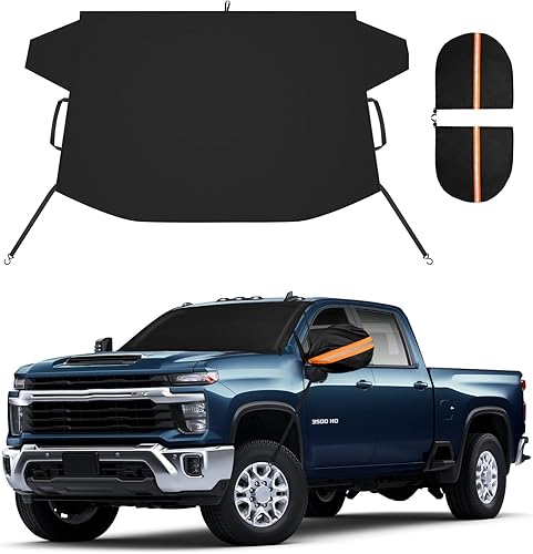 Vista 9 de YeewayVeh Cubierta para parabrisas de camión para hielo y nieve, cubierta gruesa de tela Oxford 650D, cubierta protectora de escarcha con espejo