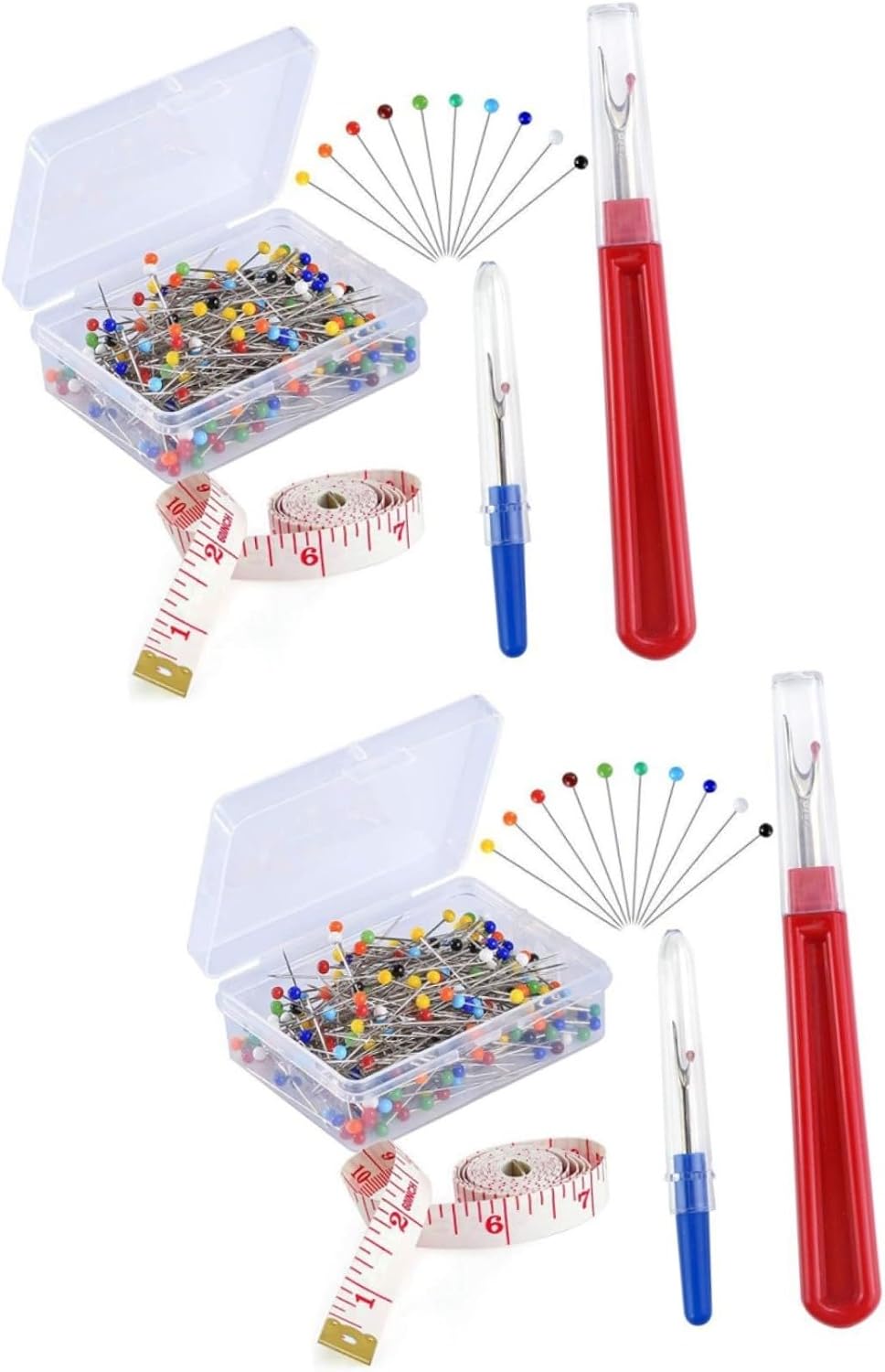 Lurrose 2sets Cross-Stitch Tools Kit Colorful Beaded Pins Durable Seam and Measuring Tape for Sewing and DIY Crafts Essential Embroidery Accessories