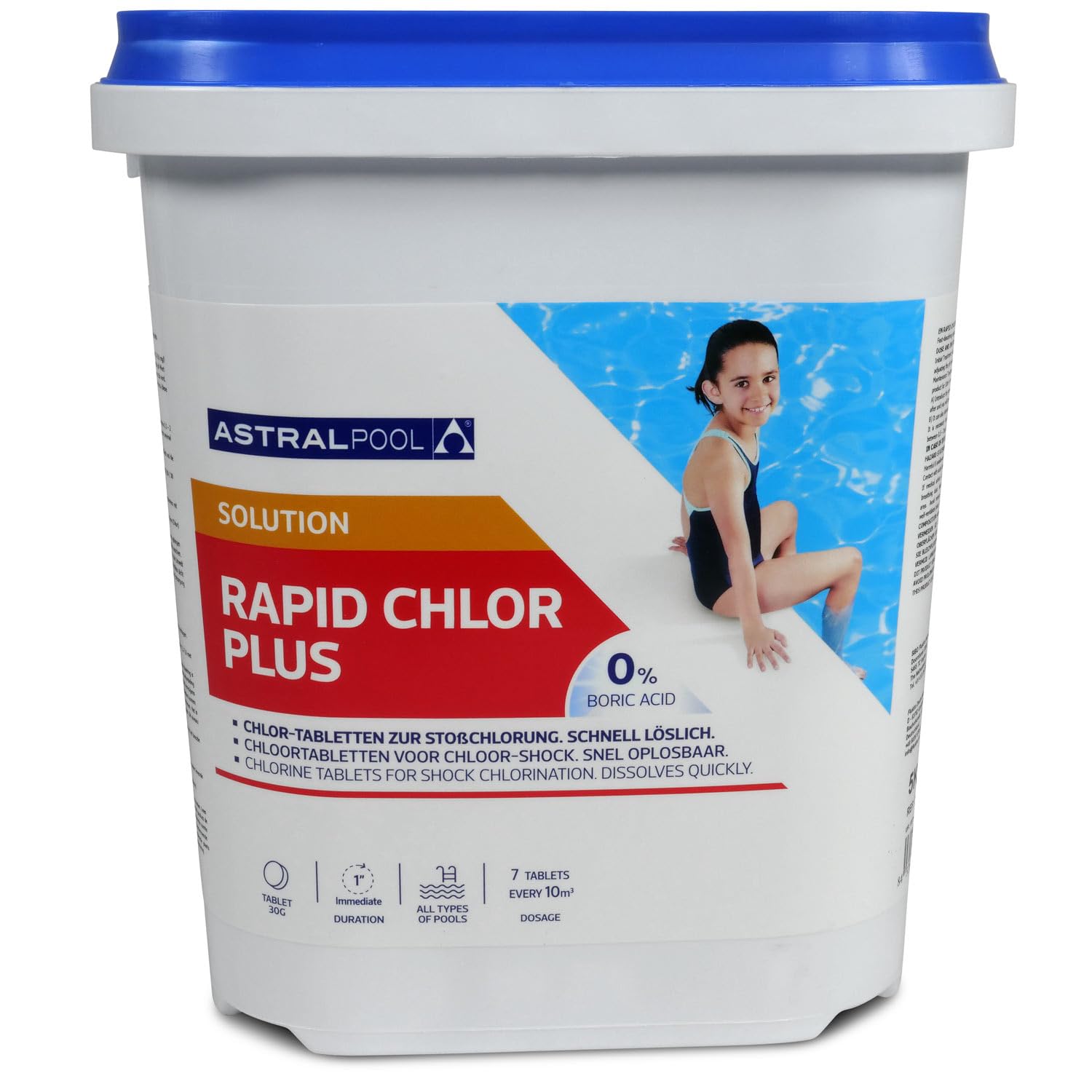 Astral Pool Rapid Chlor Plus 5 Kg Schnelllöslicher Chlor-Fixtab 30g zur Stoßchlorung Schockbehandlung Basisbehandlung Schnelldesinfektion