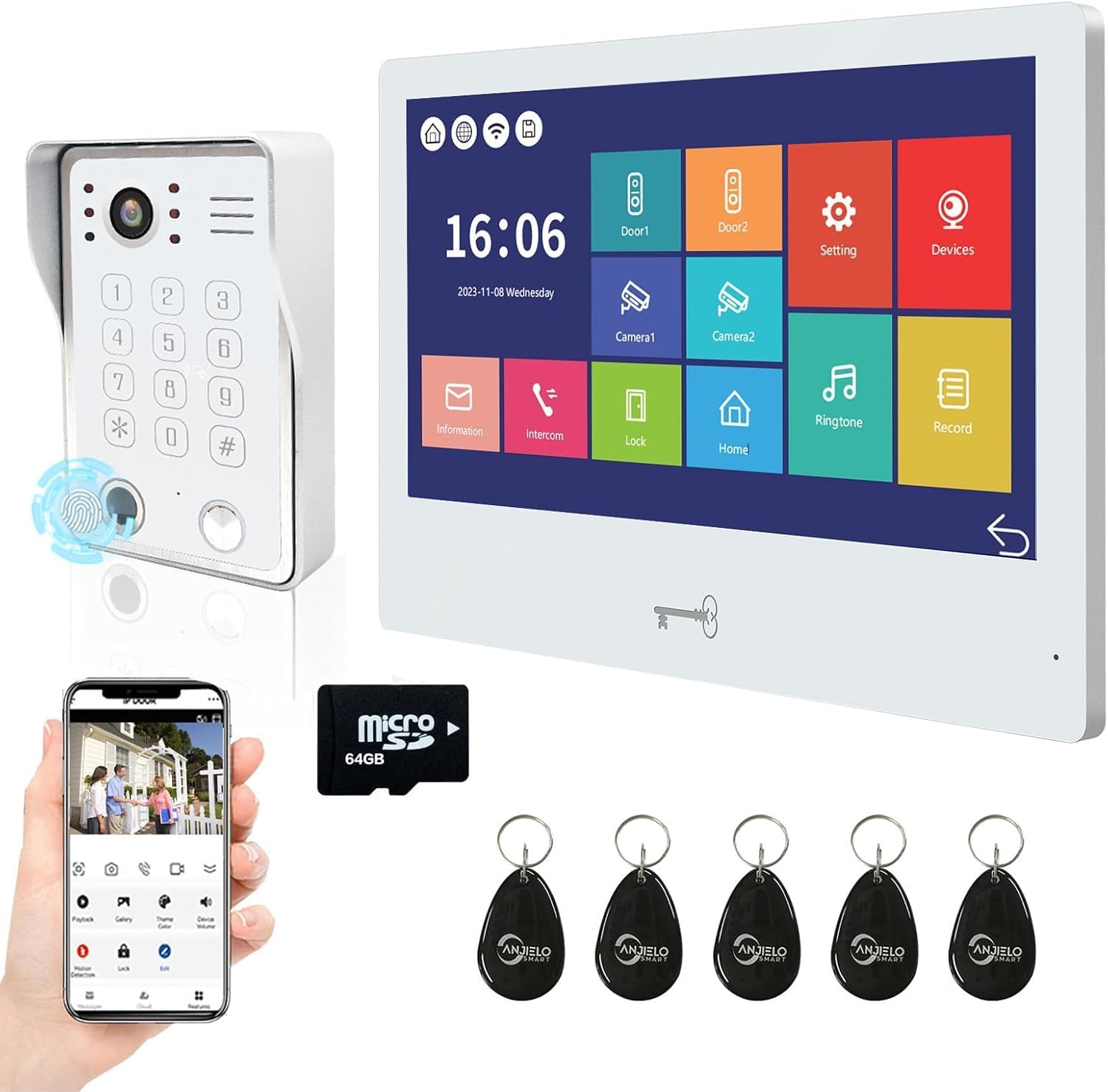 Wired Video Door Phone Apartment Intercom System,WiFi 10 Inch Touch Screen Monitor with 1080P HD Doorbell Camera,5 in 1 Unlcking,Motion Detecting Tuya for Home Villa,64G (1 White+1 White) Wired Video Door Phone Apartment Intercom System,WiFi 10 Inch Touch Screen Monitor with 1080P HD Doorbell Camera,5 in 1 Unlcking,Motion Detecting Tuya for Home Villa,64G (1 White+1 White)