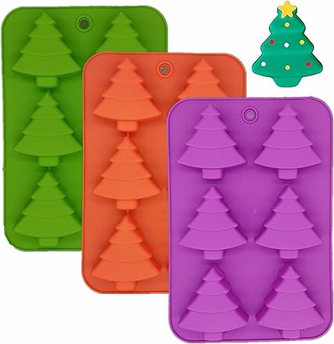 Paquete de 3 moldes de silicona para árbol de Navidad, 6 bandejas para hornear dulces de vacaciones, dulces, gomitas, chocolates, gelatina, jabón,
