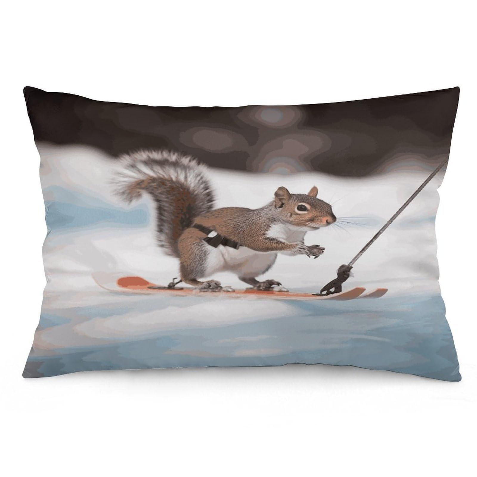 Skiing Squirrel Throw Pillow Covers with Silent Zipper Polyester Pillow Protectors Removable Pillow Cases Soft Pillowcase Cozy Pillow Sham Cushion Cover for Sofa Car Bed 20"x30"