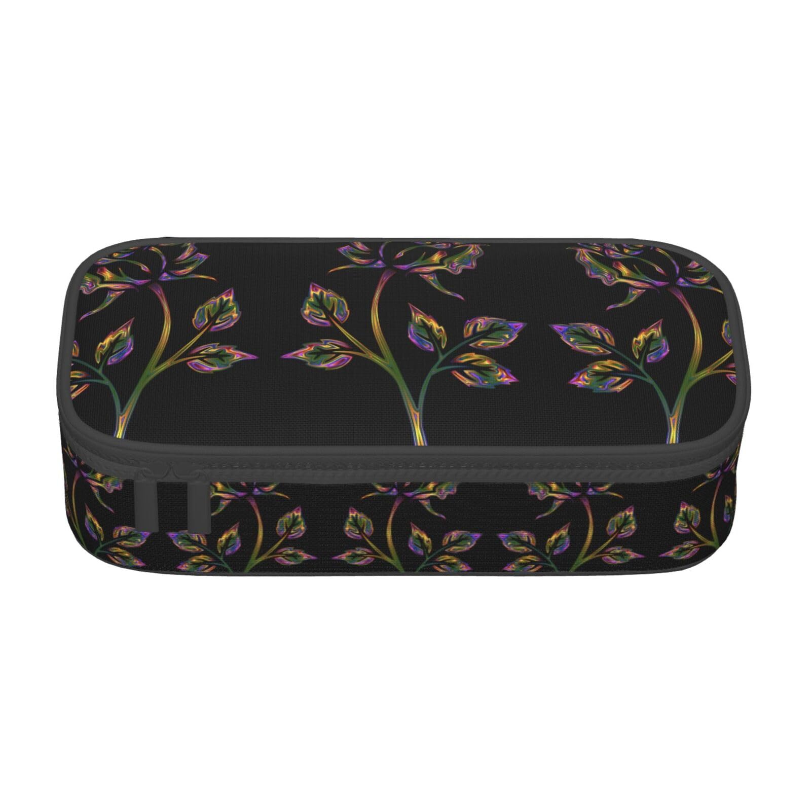 Black and Gold Flowers Large Pencil Case for Girls and Boys, Aesthetic Pencil Bag with Multi Compartments for Adults, Office Stationary Organizer Practical for Kids Teenage Women Men