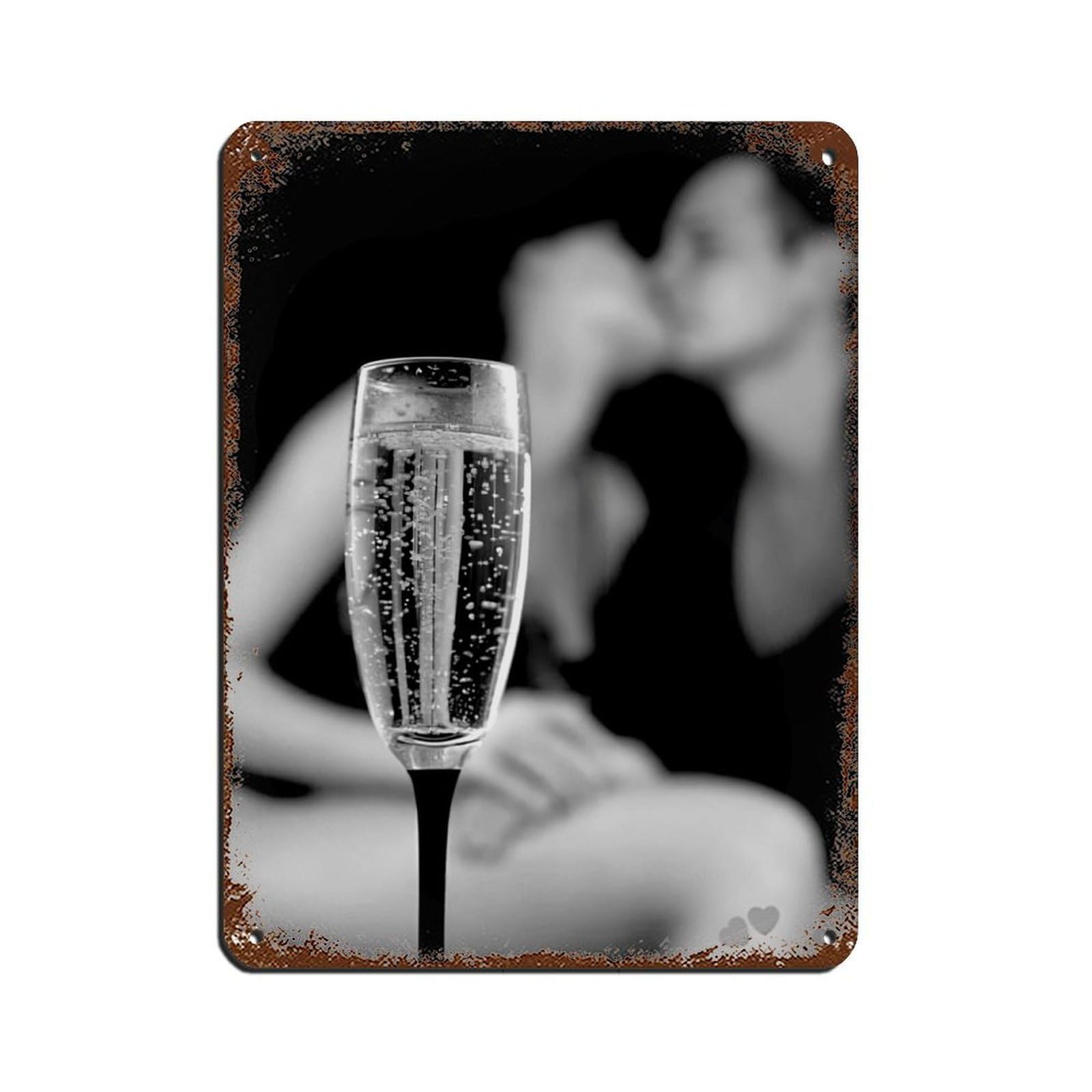 Couple Kissing in The Bar, Champagne Poster Tin Sign Vintage Metal Pub Club Cafe Bar Home Wall Art Decoration Poster Retro 12x16inch(30x40cm)