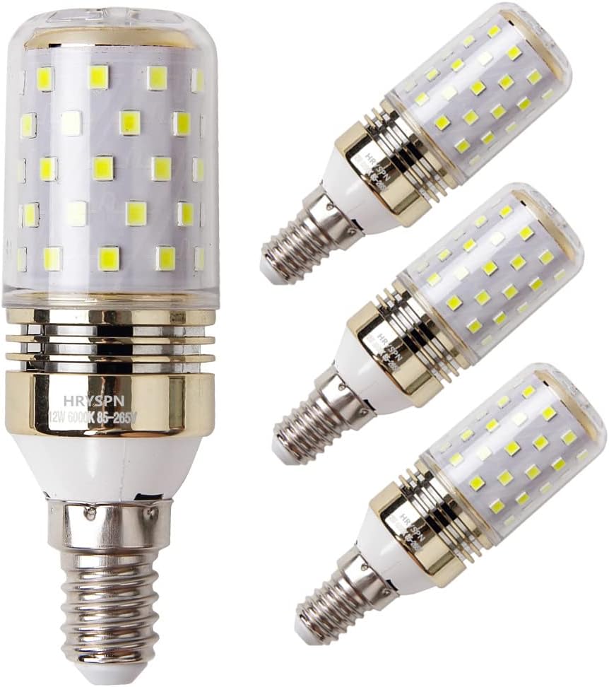 E14 LED Corn Bulbs 12W, 100W Incandescent Bulbs Equivalent, 6000K Daylight White Candelabra E14 SES Bulbs, 1200Lm, Small Edison Screw LED Light Bulbs, Non-Dimmable, (4 Packs)