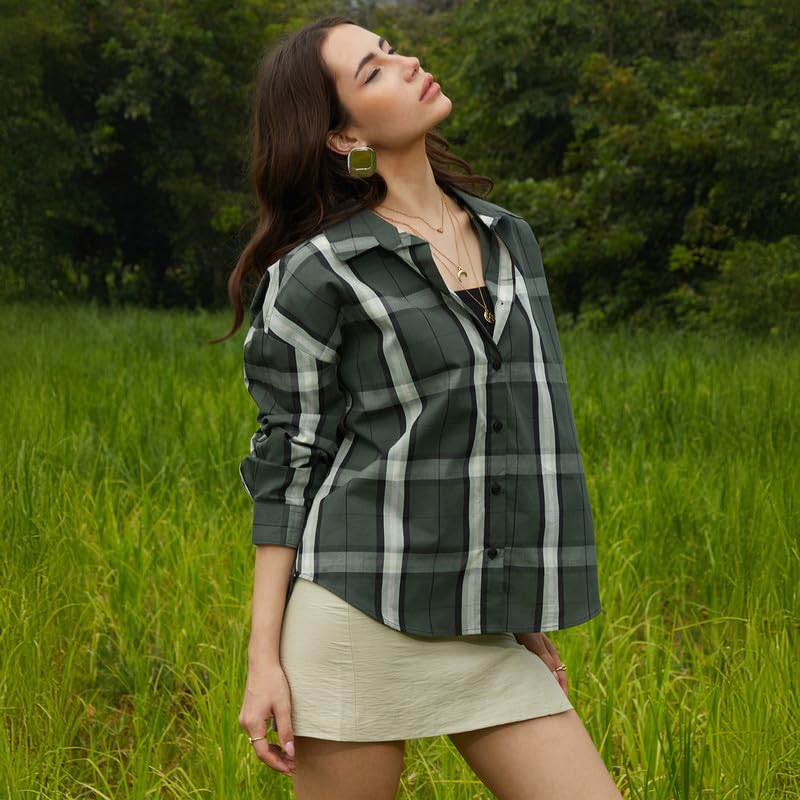 Image of PINACOLADA Women's Solid Oversized Shirt for Casual Wear | Spread Collar | Long Sleeve | Button Closure | Oversized Shirt Crafted with Comfort Fit for Everyday Wear