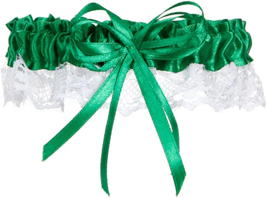 1 St. Patrick's Day Lace Trim Stain Garter with Bow Kelly Green Bartender Arm