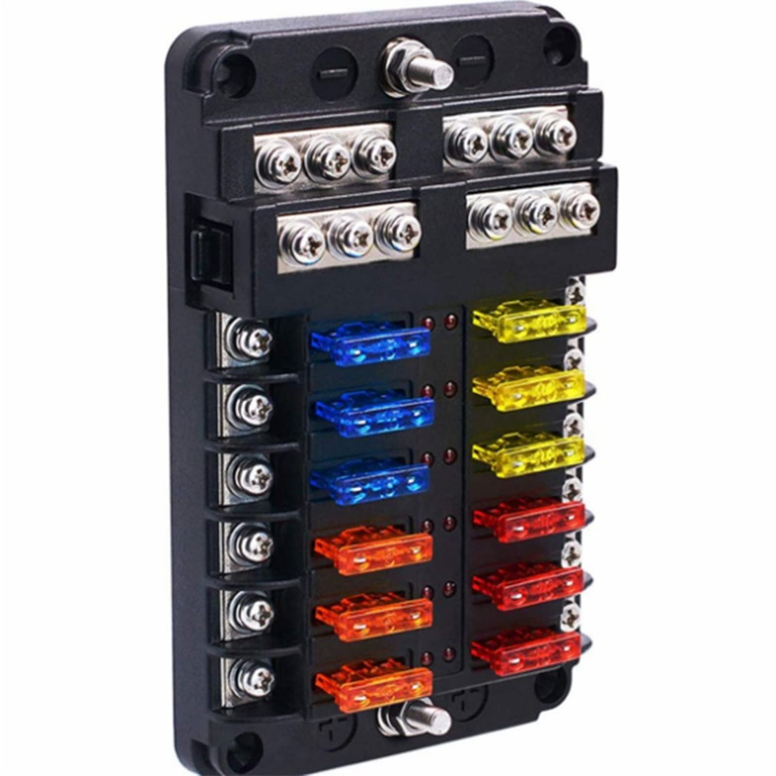 Boîte à fusibles de voiture 12 voies Boîte à fusibles de voiture 6 en 6 Boîte à fusibles automatique universelle avec indicateur Led Boîte à fusibles de voiture portable