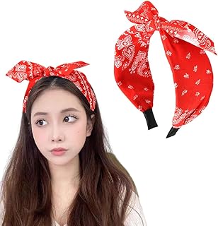 Red Bow Headband Paisley Bandana Headbands for Girls Women Bowknot Headband Bandana Hair Bands Boho Head Bands for Women's Hair Non Slip Knotted Bow Headband Rabbit Ear Headbands Bandana Hairband