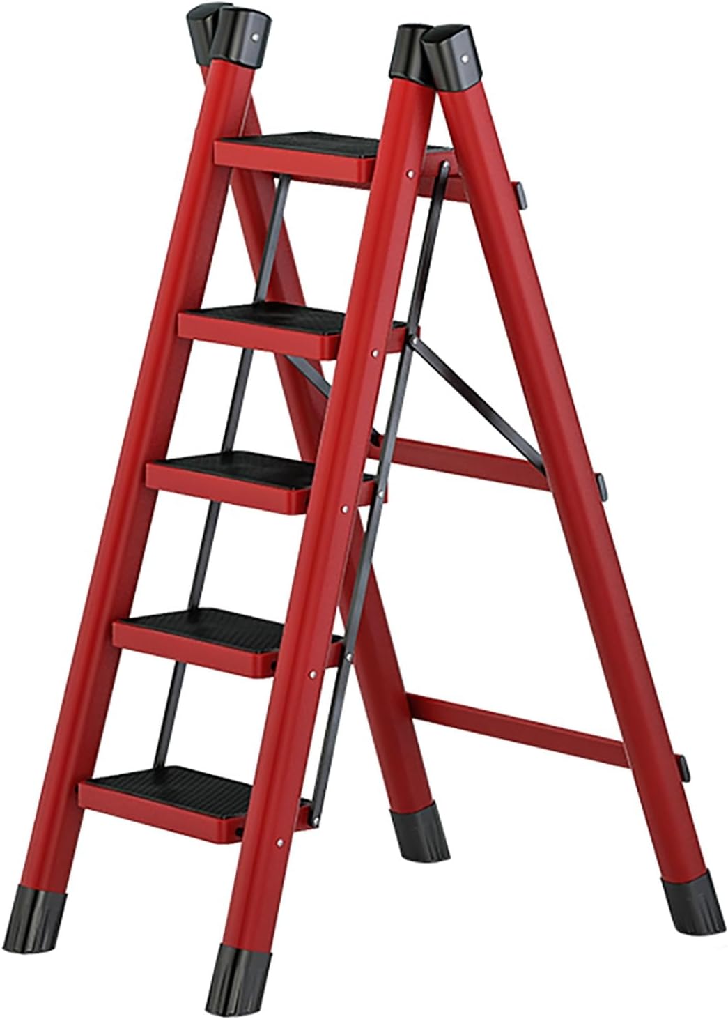 2/3/4/5 Step Ladder, Folding Step Stool with Anti-Slip Wide Pedal, 330 Lbs Load Heavy Duty Step Ladders for Home/Indoor, for Caravans, Lofts, Dormitory Double Beds(Red,121 * 40cm/47 * 16in)