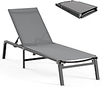 CIOKEA Foldable Aluminum Chaise Lounge Chair - No Assembly, 5 Adjustable Backrest Positions, Weatherproof Outdoor Poolside Lounger, Grey