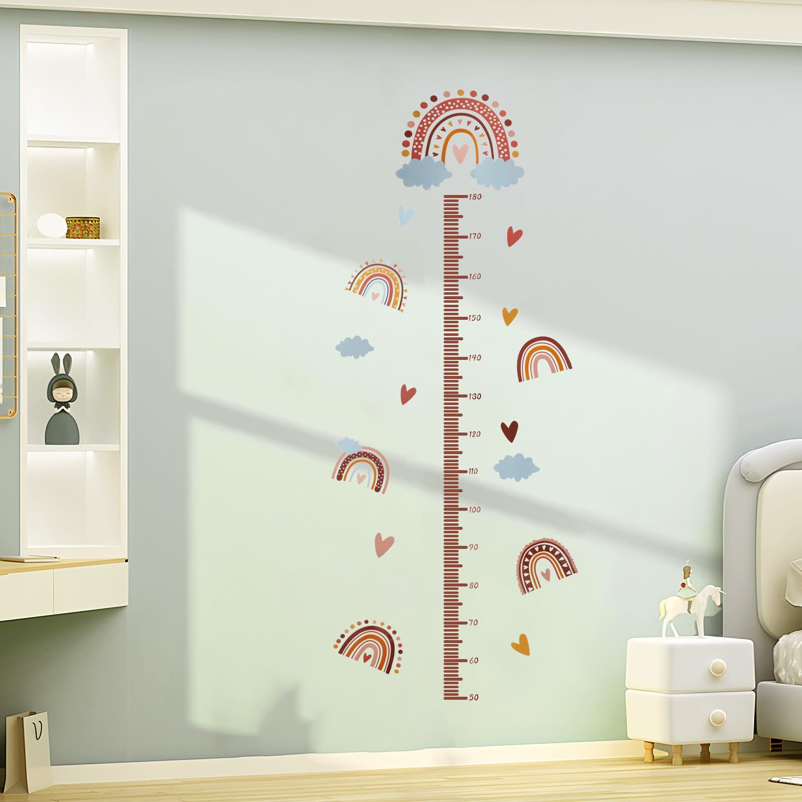 Sticker mural 3D arc-en-ciel pour chambre d'enfant, toise de mesure pour bébé et enfant, décoration murale, 180 cm