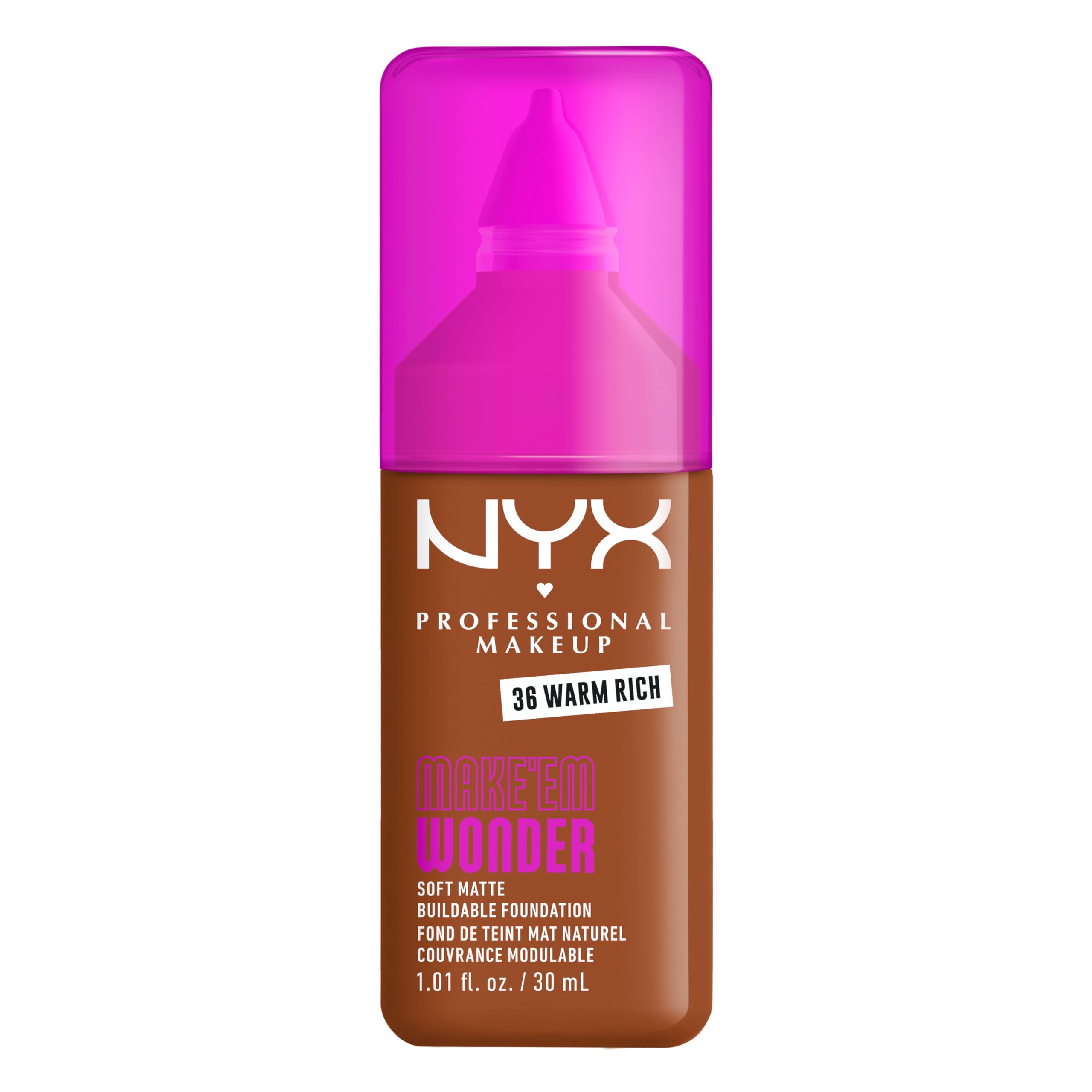 NYX PROFESSIONAL MAKEUP Make Em Wonder Liquid Foundation 24HR Foundation Makeup With A Soft Matte Finish Buildable Full