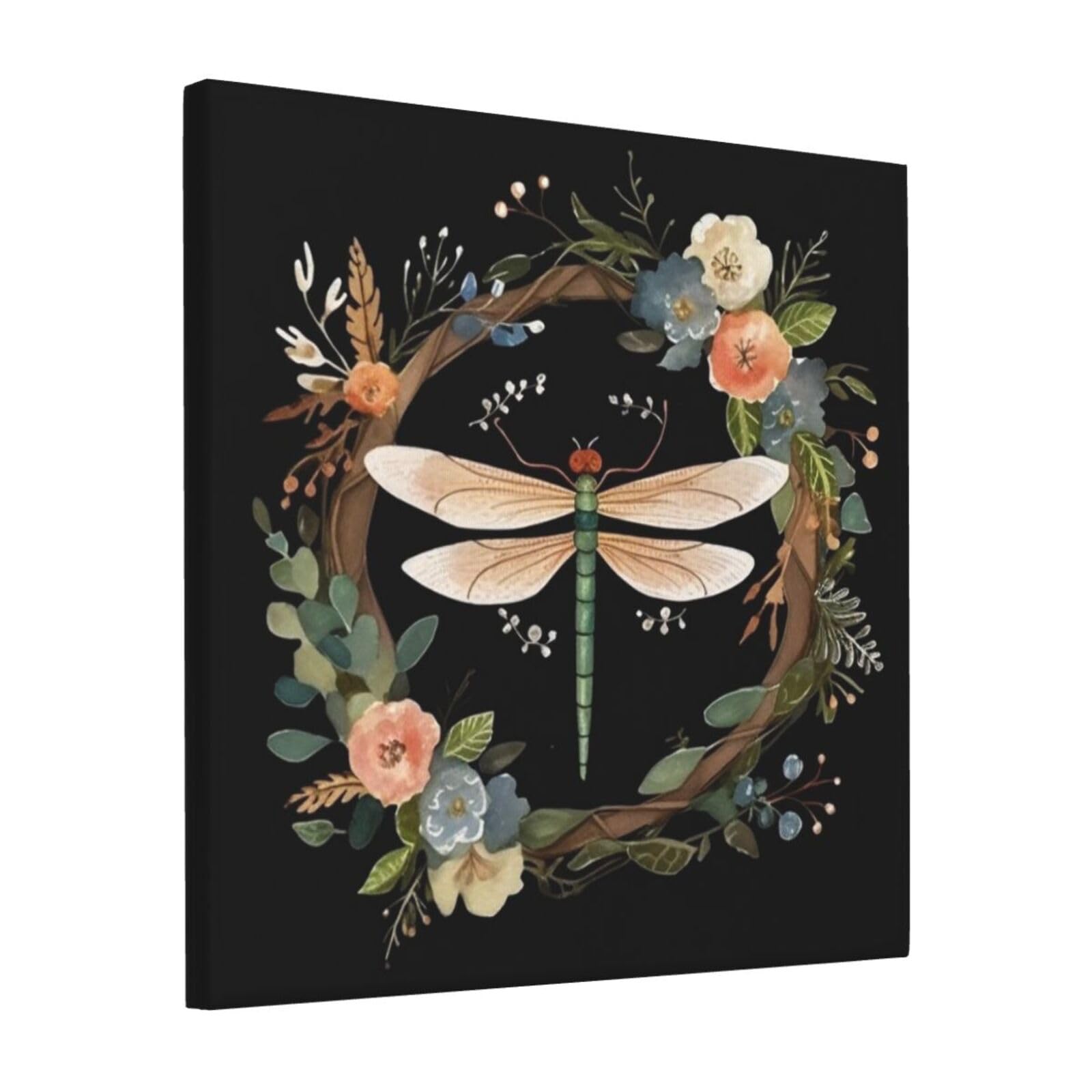 KLOPH Image of dragonfly in wreath Canvas Wall Art for Living Room 12"x12" Modern Artwork Painting for Bathroom Hanging Canvas Prints Aesthetic Wallart for Bedroom Kitchen Office Wall Decor