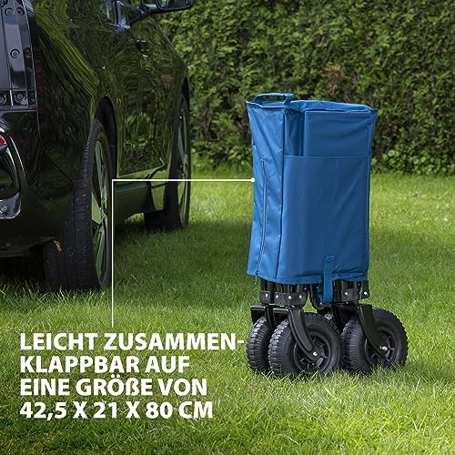 Campart HC-0414 – Faltbarer Bollerwagen Rochelle – Luftreifen – 103 L – bis zu 70 kg – mit Aufbewahrungstasche – Blau