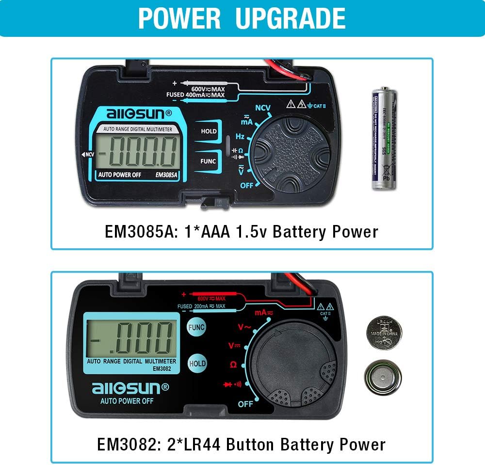 allsun Auto Ranging Pocket Tiny Digital Multimeter, Mini Electrical Travel Meter AC/DC Ohm Volt NCV Amp Capacitance Frequency Diode Continuity