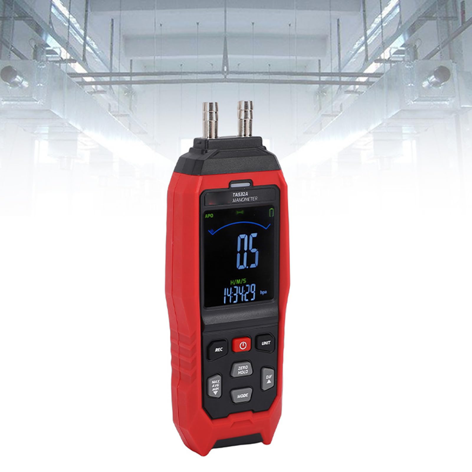 Manómetro Probador de presión de gas Medidor de presión diferencial digital con pantalla LCD retroiluminada 2 puertos para HVAC Frenado de automóviles Laboratorio industrial