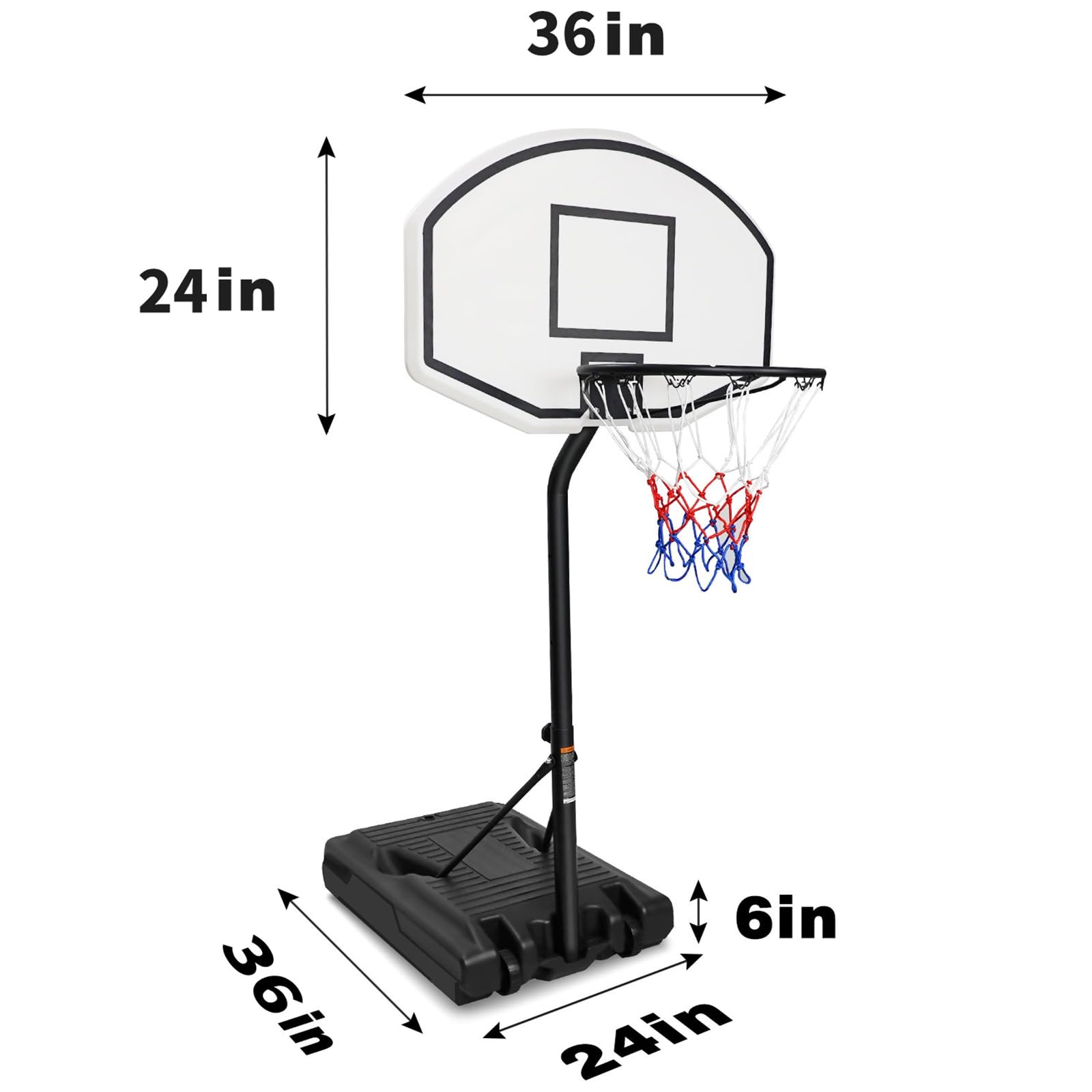 Generic Large Poolside Basketball Hoop with Height Adjustable 37""-56"" Swimming Pool Basketball System 36"" x 24"" Backboard and Base,17"" Rim for Water Games - Image 7