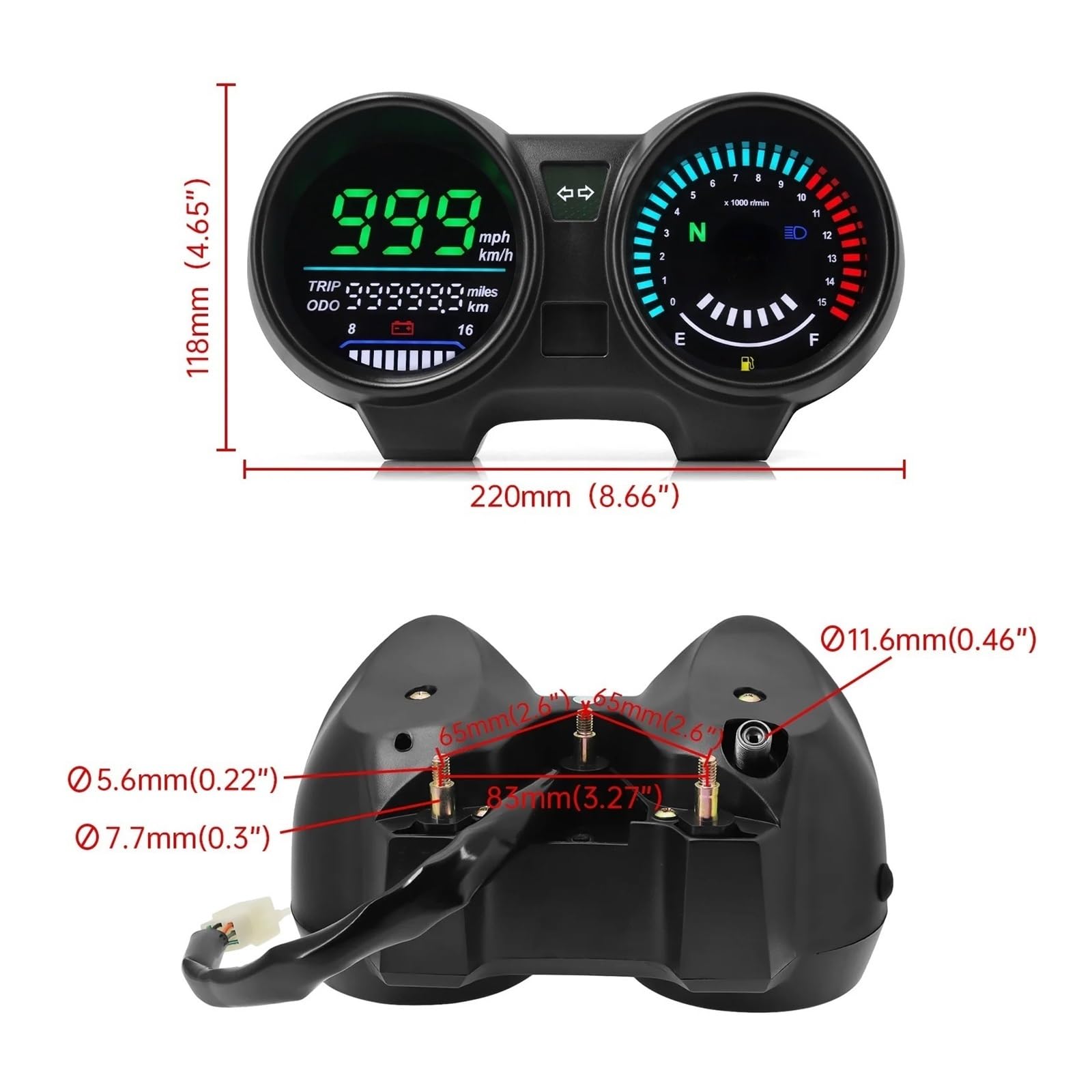 moto Odómetro tacómetro Velocímetro Para Motocicleta, Medidor Digital MPH Km/h, Odómetro, Indicador De Marcha, Instrumento Para Tablero Instrumentos Para GN 125