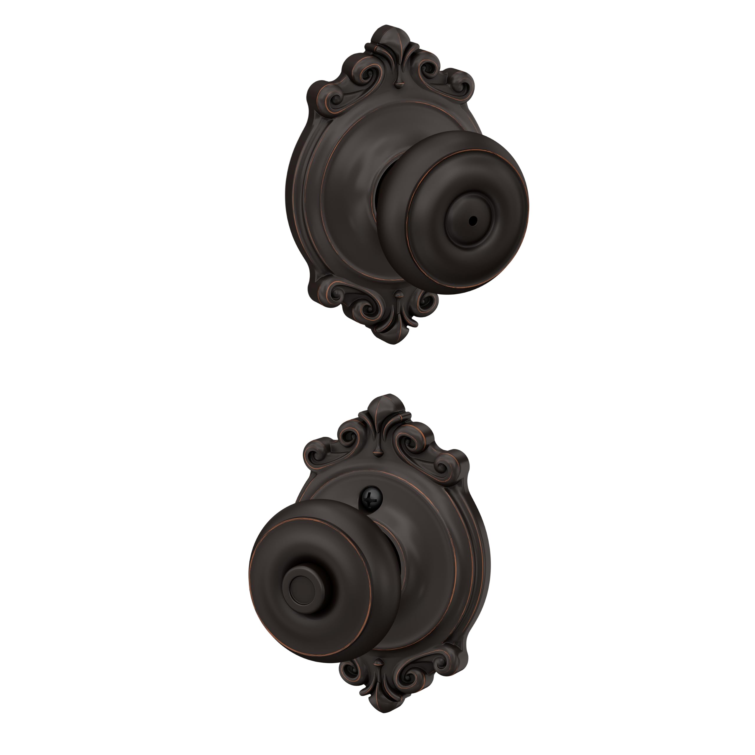 SCHLAGE Georgian Bed/Bath Privacy Door Knob with Lock, Aged Bronze