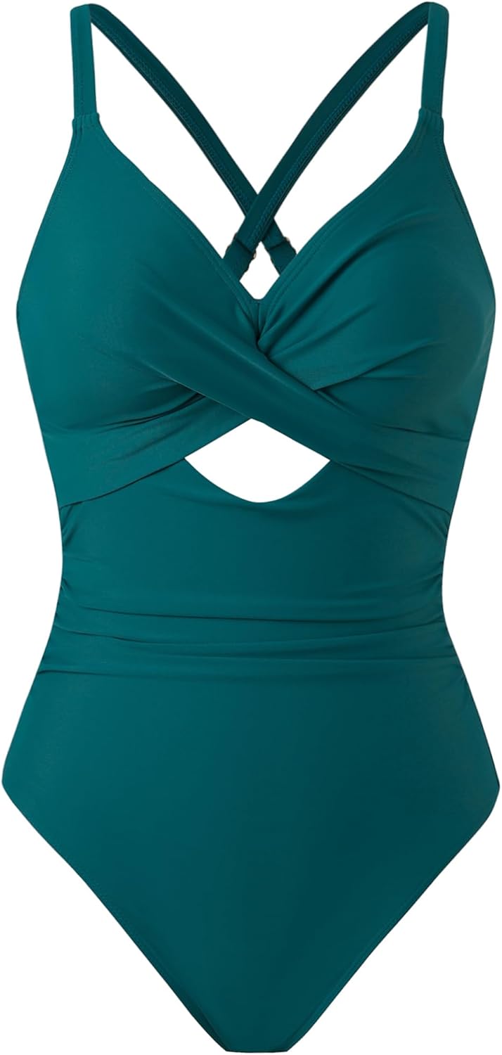 Women's One Piece Swimsuit with Skirt Wrap Set Retro Tummy Control Bathing Suit Cover Up