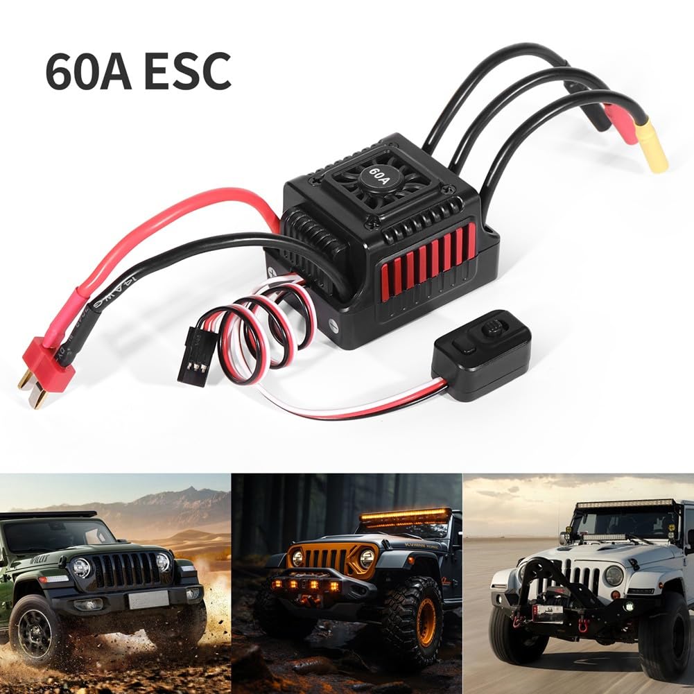 Joselin WSDT-60A RC Sensorless Brushless Waterproof 60A ESC Adecuado para 1/10 RC, Compatible con Varios Servos Sin Escobillas