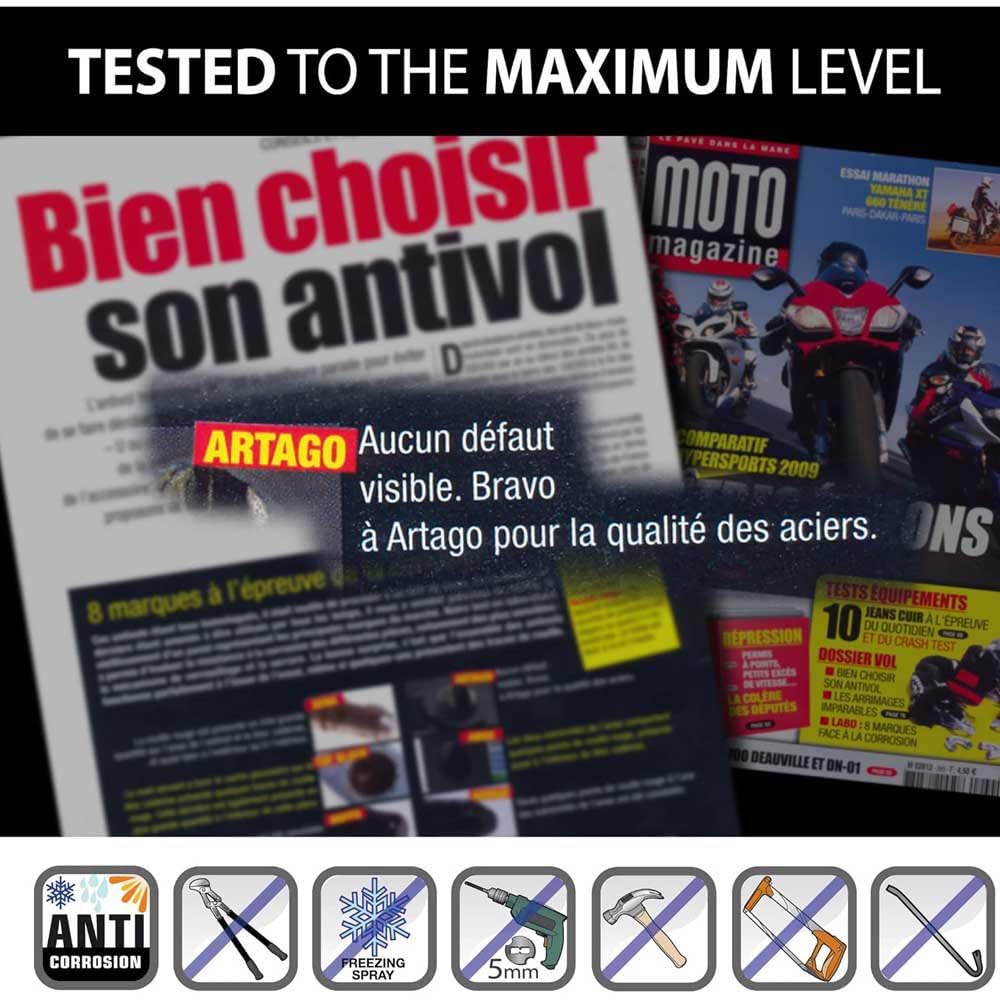 Artago 69X3 Pack Lucchetto Antifurto Bloccadisco ad Alta Sicurezza + Suporto per Kawasaki Z900, Omologato SRA, Sold Secure Gold, ART4