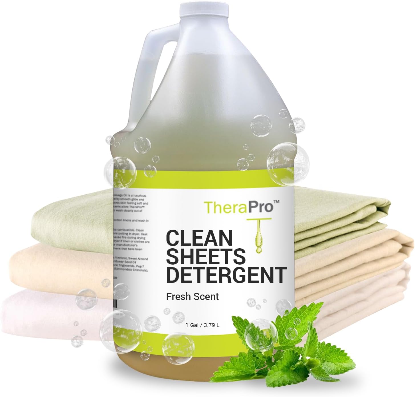 TheraPro Natural Liquid Laundry Detergent for Massage Sheets & Spa Linens - 1 Gallon - Professional Grade Biodegradable Laundry Detergent Removes Tough Stains Left by Oil & Creams - Fresh Clean Scent