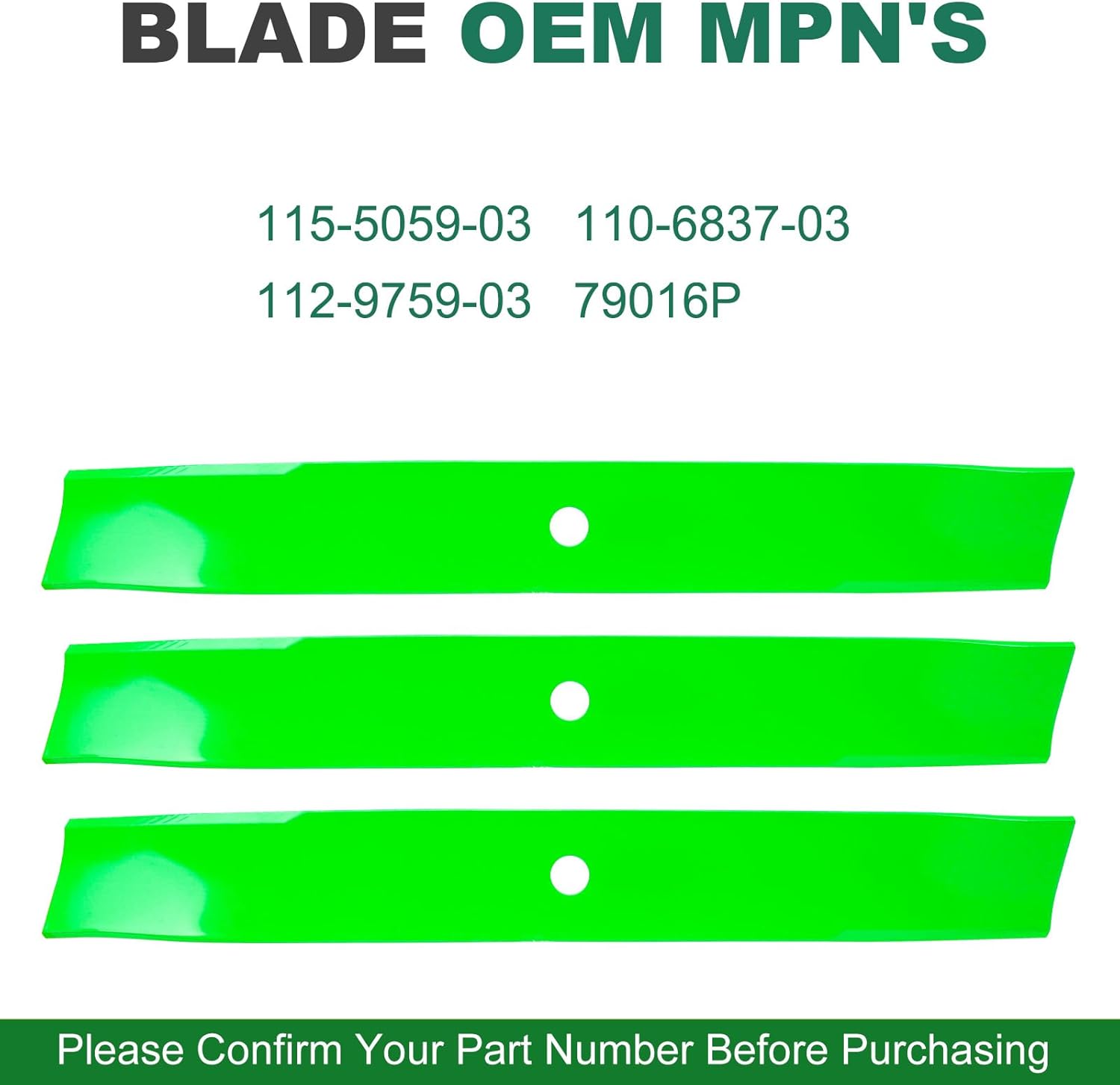 115-5059-03 110-6837-03 112-9759-03 79016P High Lift Mower Blades Compatible with Tor o TimeCutter 50 inch Deck MX5060 SS5000 SS5060 SS5035 MX5025 MX3450 MX5075 MX5050 MX5000 (3 Pack)