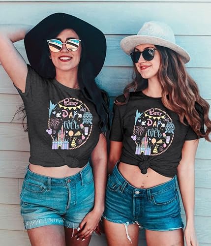 Alltb Best Day Ever Shirt For Women: Magic Kingdom Tshirt Family Vacation Tee Holiday Short Sleeve Tops Grey thumb #3