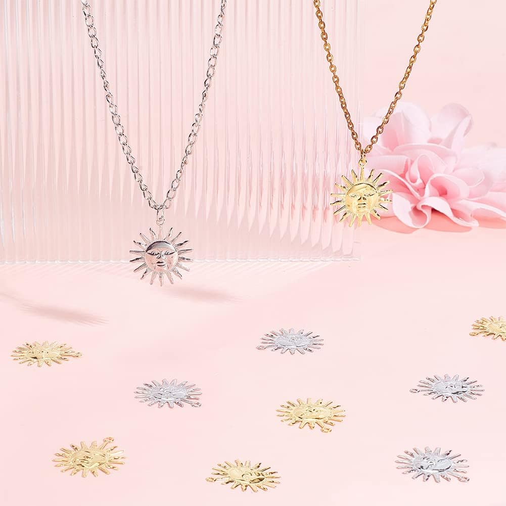 DICOSMETIC 48Pcs 2 Colors Vintage Sun Smile Celestial Pendants Brass Sun Charms Tibetan Style Jewelry Findings for Necklace Bracelet Making, Hole: 1.5mm - Image 5
