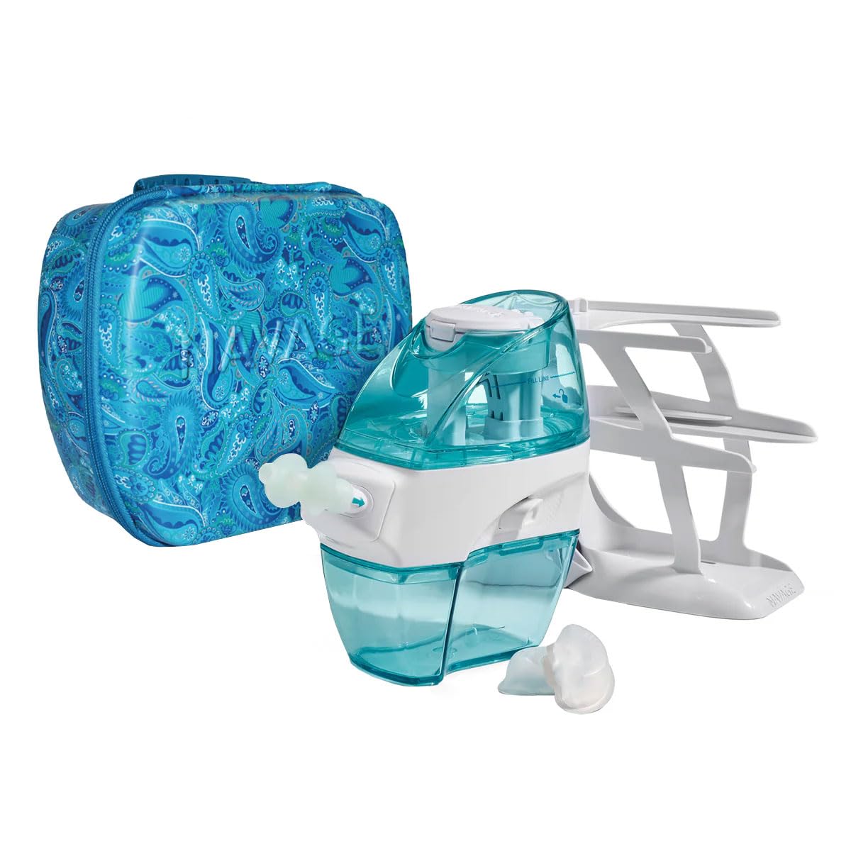 Essentials Bundle - Navage Nasal Irrigation System - Adult Nasal Cleaner with 1 Nose Cleaner, 30 SaltPods, Countertop Caddy and Paisley Travel Case